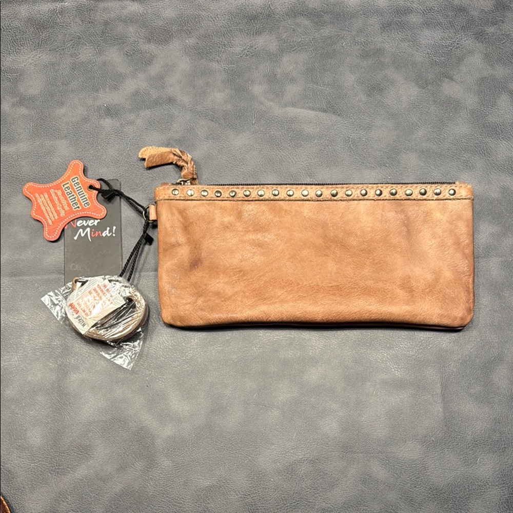 American Darling Tan Leather Pouch with Studs